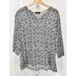 APNY New York Printed 3/4 Sleeve Pullover Top Cupro Viscose Blue Multi Size L
